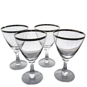 4 Fostoria Wedding Ring Water Glasses 6" vtg banded silver trim wine stem toasti